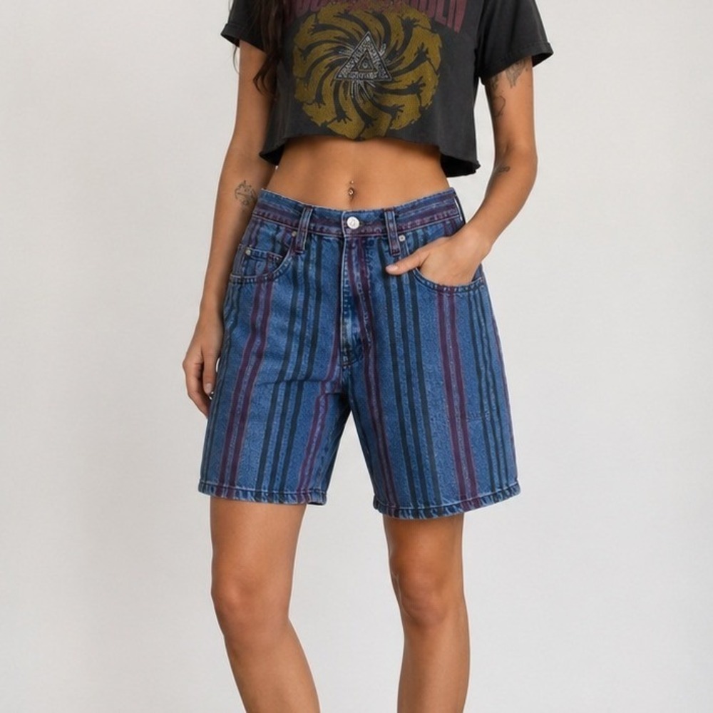Vintage 90s Skoozi Striped Denim Jean Shorts USA High‎ Waist Grunge Jorts 26"